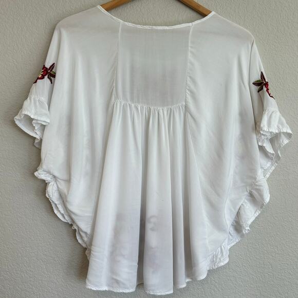 My Beloved Floral Embroidery White Boho Ruffle Blouse Women’s M/L - Picture 2 of 8